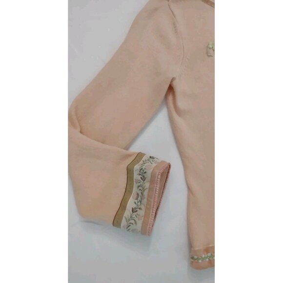 Intuitions light Peach Sweater Women knitted Cardigan Medium Lace Cottagecore - Picture 4 of 15